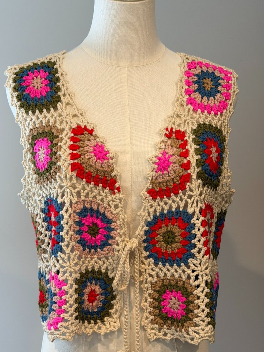 Natural Life Crocheted Patchwork Vest, Size S/M